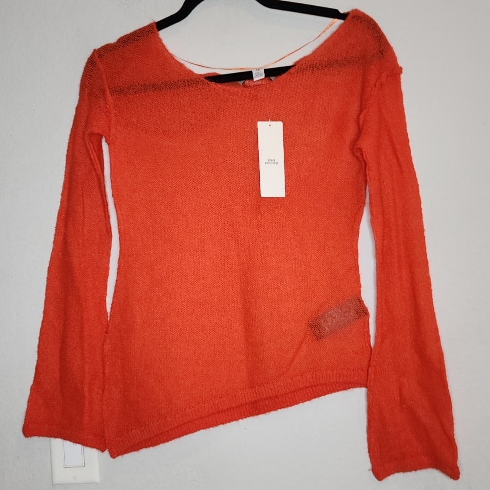 NWT Urban Outfitters Orange Santiago Semi-Sheer Asymmetrical Sweater XS